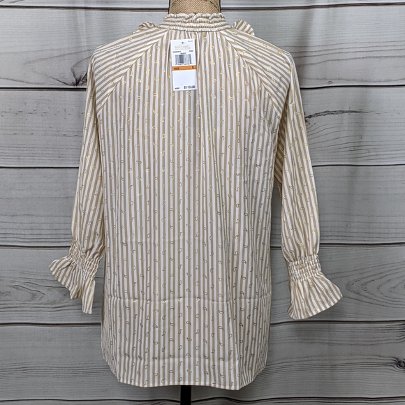 NWT MICHAEL KORS Khaki/White Stripe Top Sz S - Picture 7 of 14